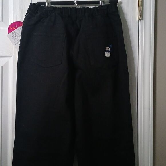 Quacker Factory black snowmen black wide leg jeans winter Sz Large (14/16) NWT - Picture 6 of 8